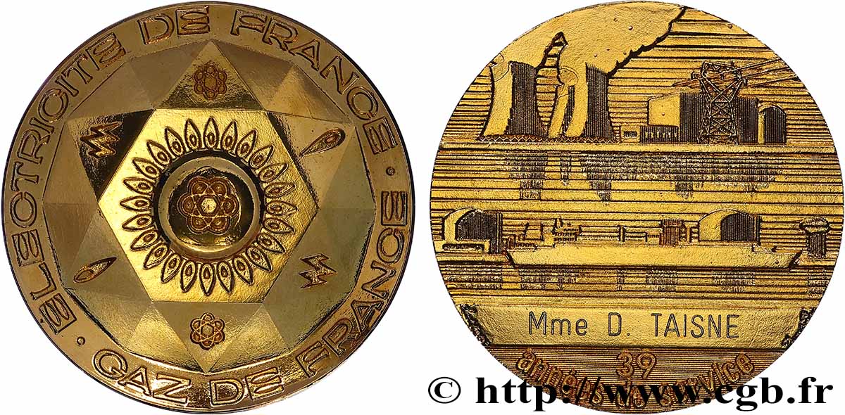 ENTREPRISES, INDUSTRIES ET COMMERCES DIVERS Médaille de mérite EDF / GDF, 39 années de service q.SPL
