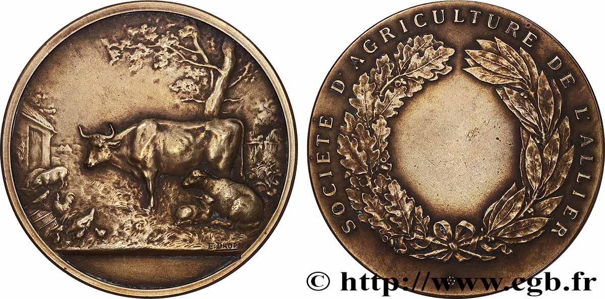 SOCIÉTÉS D&nbsp;AGRICULTURE, HORTICULTURE, PÈCHE ET CHASSE Médaille, Société d’agriculture de l’Allier XF