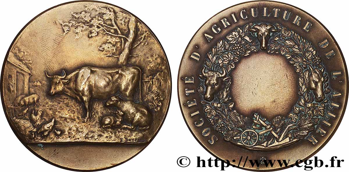 SOCIÉTÉS D&nbsp;AGRICULTURE, HORTICULTURE, PÈCHE ET CHASSE Médaille, Société d’agriculture de l’Allier XF