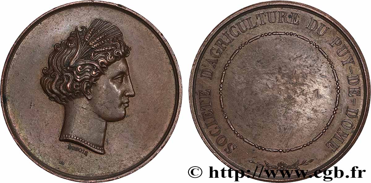 SOCIÉTÉS D&nbsp;AGRICULTURE, HORTICULTURE, PÊCHE ET CHASSE Médaille, Société d’agriculture du Puy-de-Dôme TTB