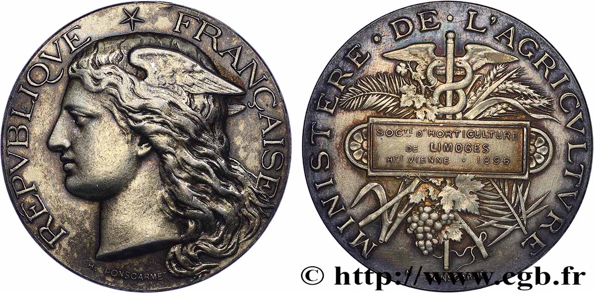 TROISIÈME RÉPUBLIQUE Médaille, Société d’horticulture de Limoges TTB+