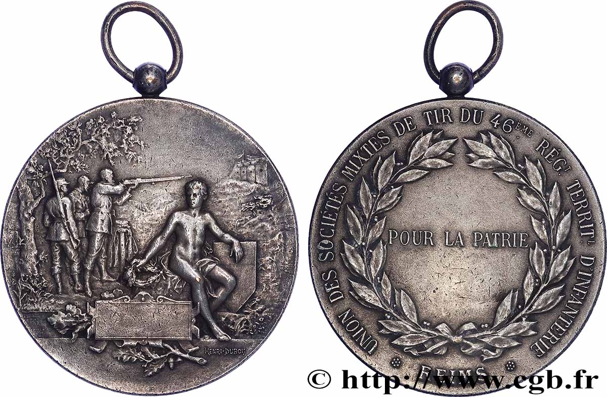TROISIÈME RÉPUBLIQUE Médaille, Union des sociétés mixtes de tir du 46e régiment territorial d’infanterie TTB