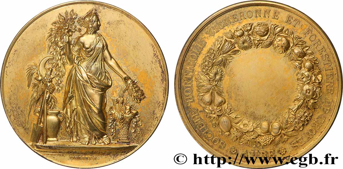 SOCIÉTÉS D&nbsp;AGRICULTURE, HORTICULTURE, PÊCHE ET CHASSE Médaille, Société vigneronne et forestière de Troyes SUP/SUP+