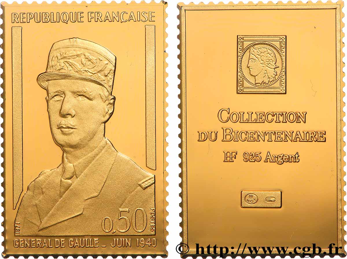 V REPUBLIC Plaque, Collection du bicentenaire, Général de Gaulle MS