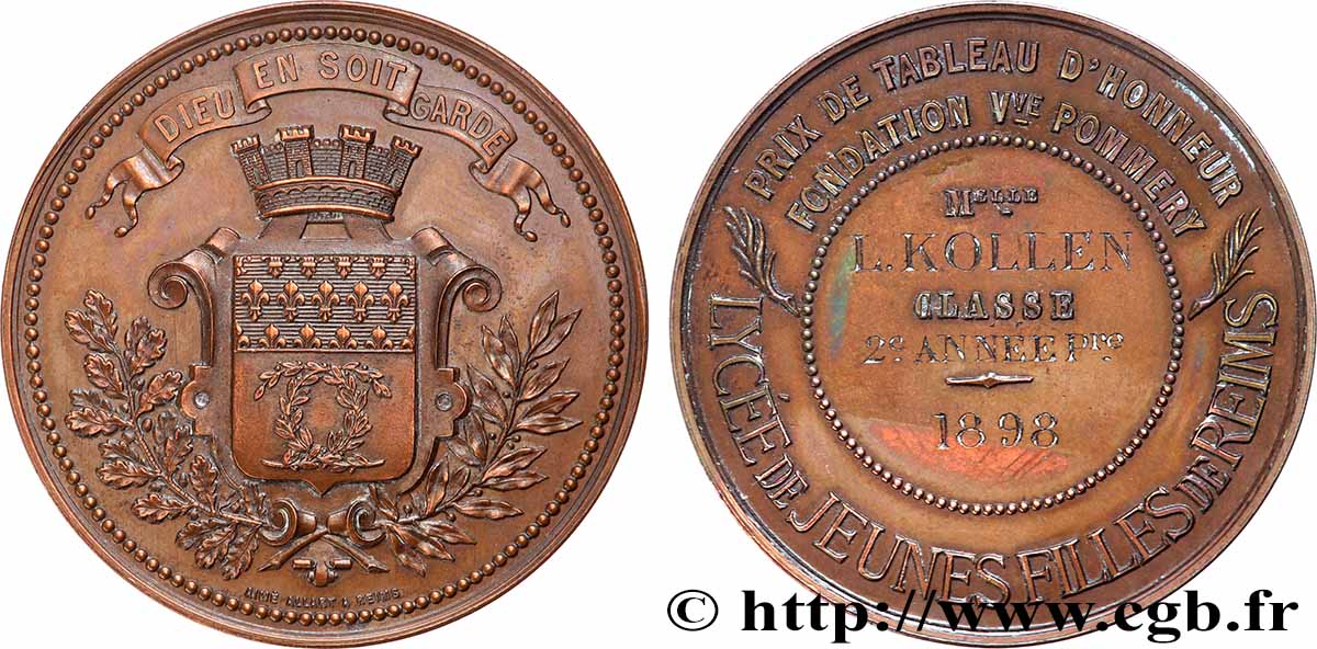 III REPUBLIC Médaille, Prix de tableau d’honneur, Fondation Veuve Pommery AU