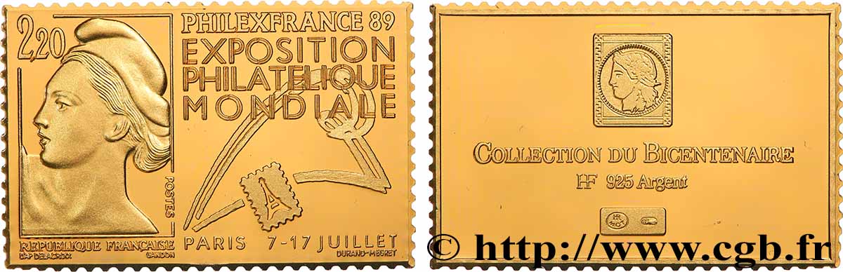 CINQUIÈME RÉPUBLIQUE Plaque, Collection du bicentenaire, Exposition philatélique SPL