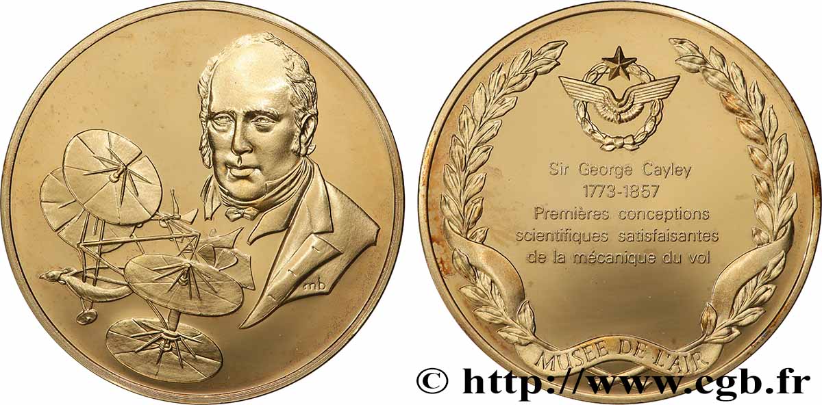 AERONAUTICS - AVIATION : AVIATORS & AIRPLANES Médaille, L’Histoire de la Conquête de l’Air, Sir George Cayley AU