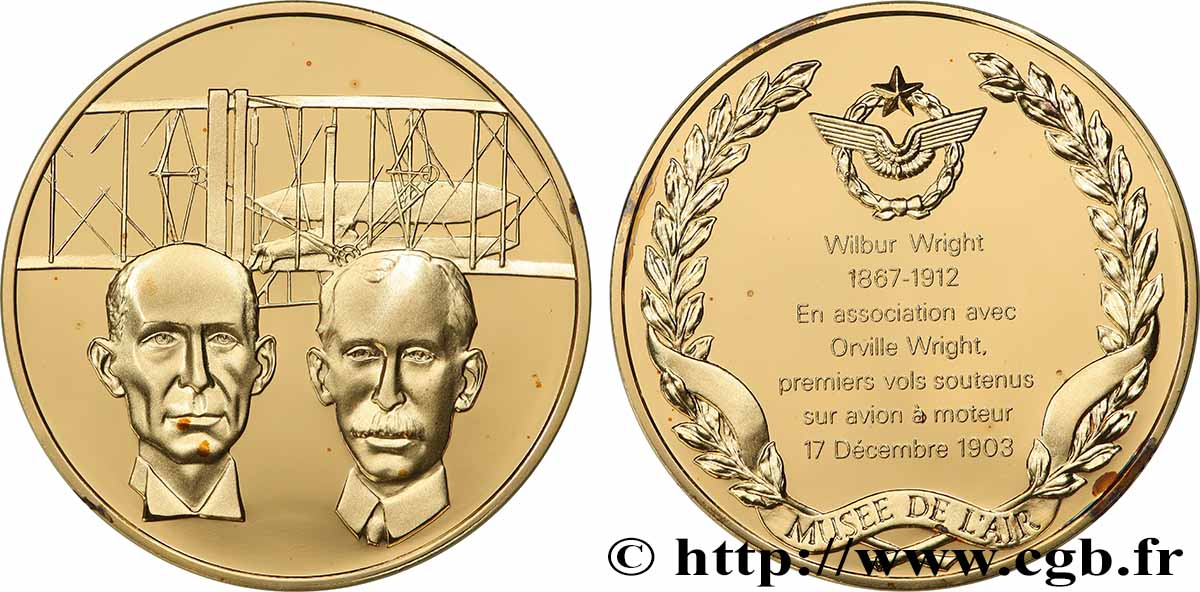 AÉRONAUTIQUE - AVIATION : AVIATEURS & AVIONS Médaille, L’Histoire de la Conquête de l’Air, Wilbur Wright SUP