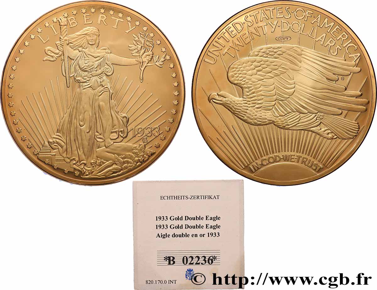 UNITED STATES OF AMERICA Médaille, Reproduction de la 20 dollars Liberty 1933 Proof set