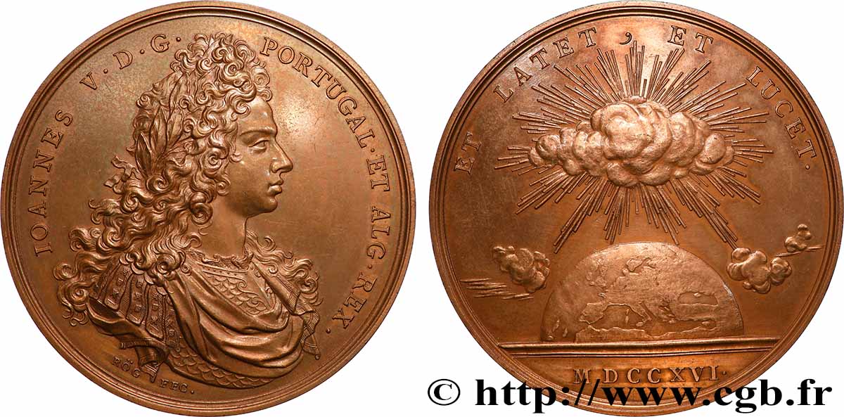 PORTUGAL - KINGDOM OF PORTUGAL - JOHN V Médaille, Jean V de Portugal, refrappe AU