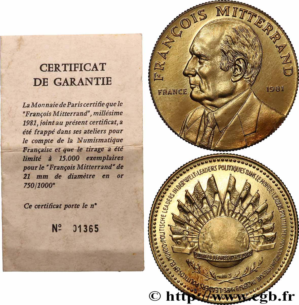 V REPUBLIC Médaille des leaders politiques dans le monde, François Mitterrand AU/MS