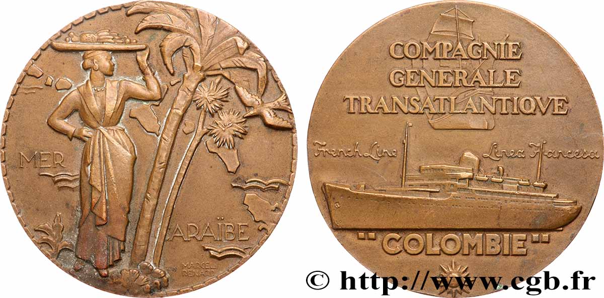 TROISIÈME RÉPUBLIQUE Médaille, Paquebot Colombie TTB+
