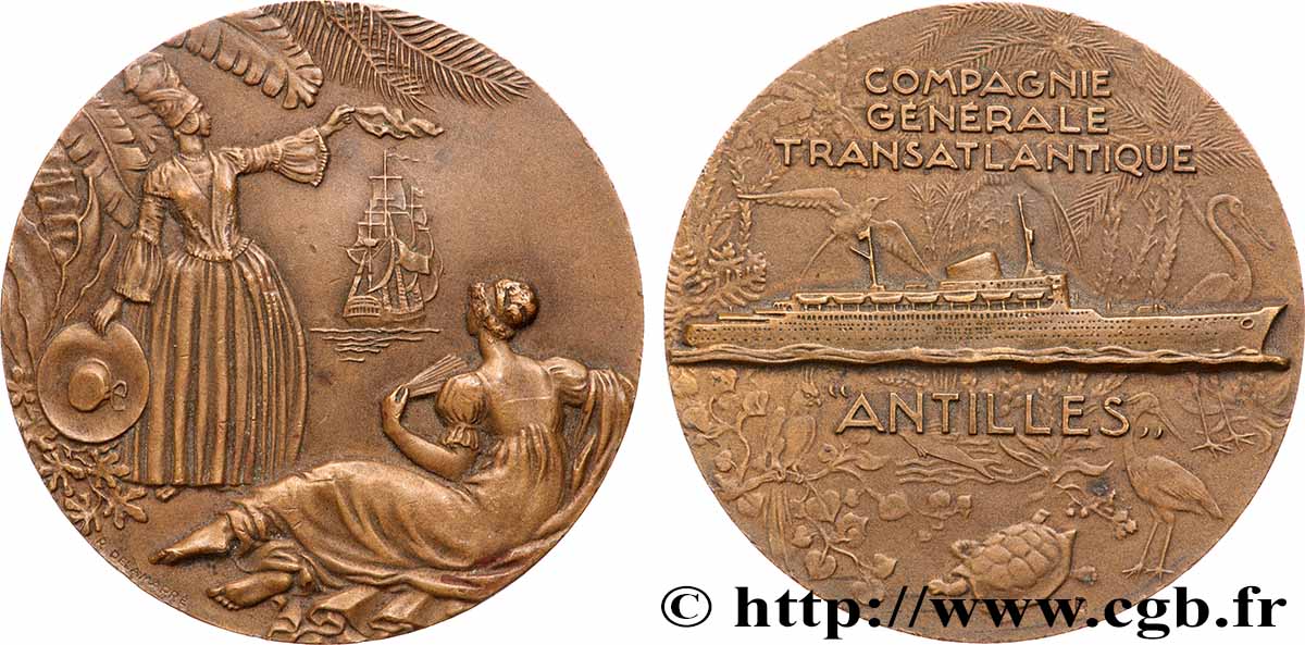 QUATRIÈME RÉPUBLIQUE Médaille, Paquebot Antilles TTB