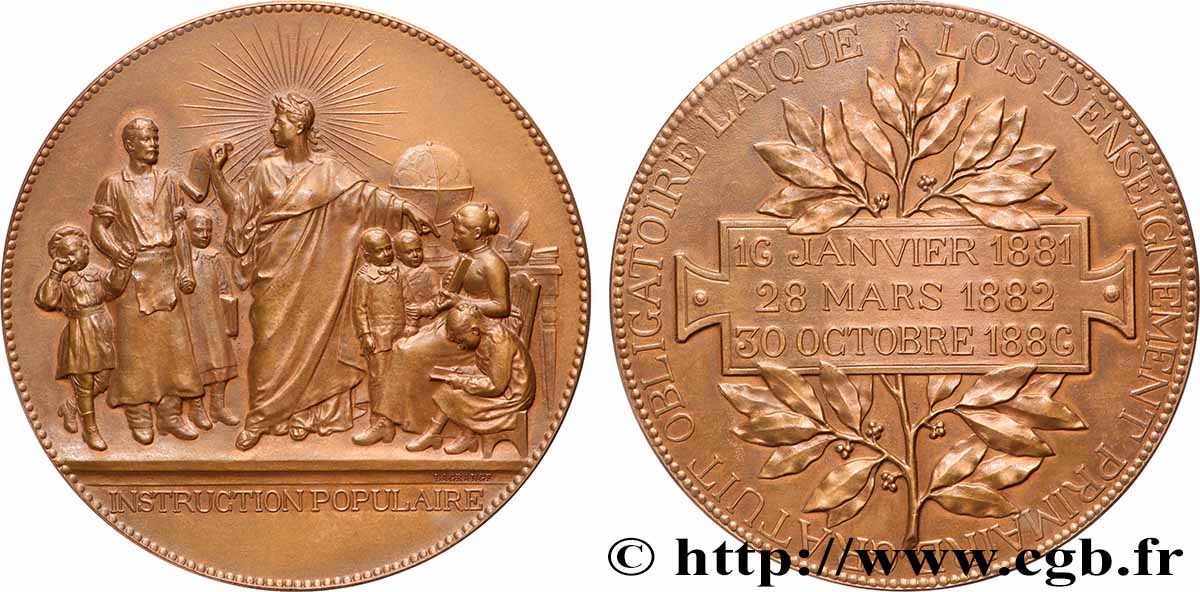 V REPUBLIC Médaille, Instruction obligatoire, refrappe AU