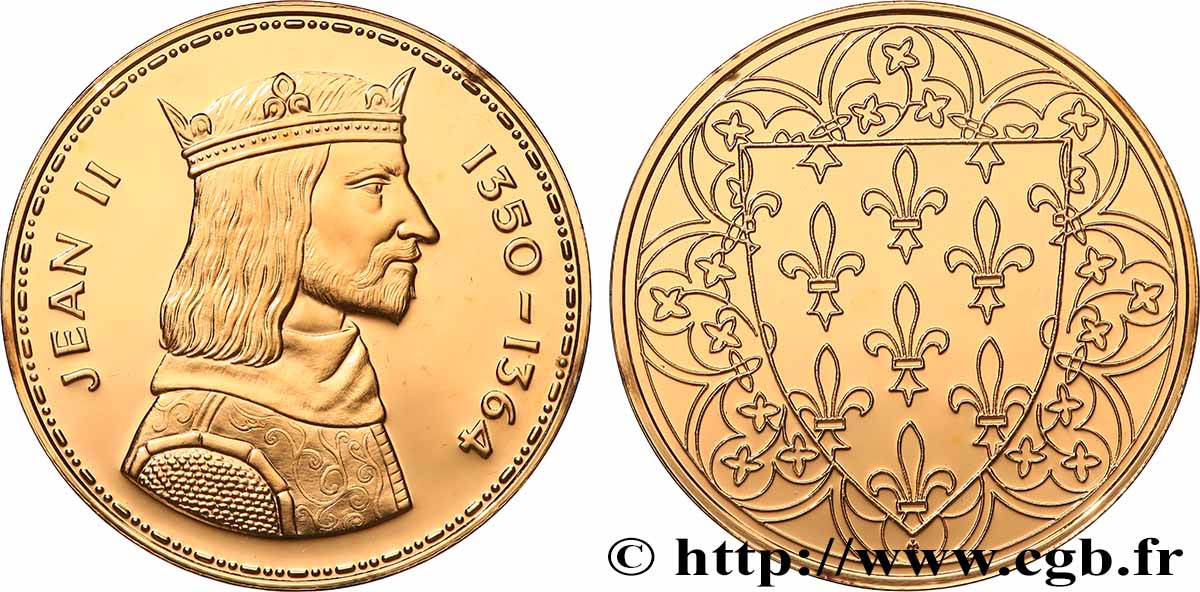 COLLECTION ROIS & REINES DE FRANCE Médaille, Jean II Polierte Platte