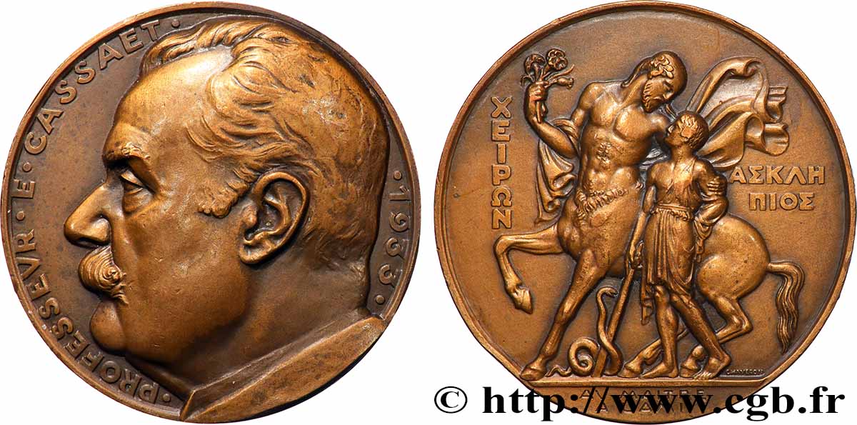 TROISIÈME RÉPUBLIQUE Médaille, Professeur Eric Cassaet, Au maître, à l’ami TTB+