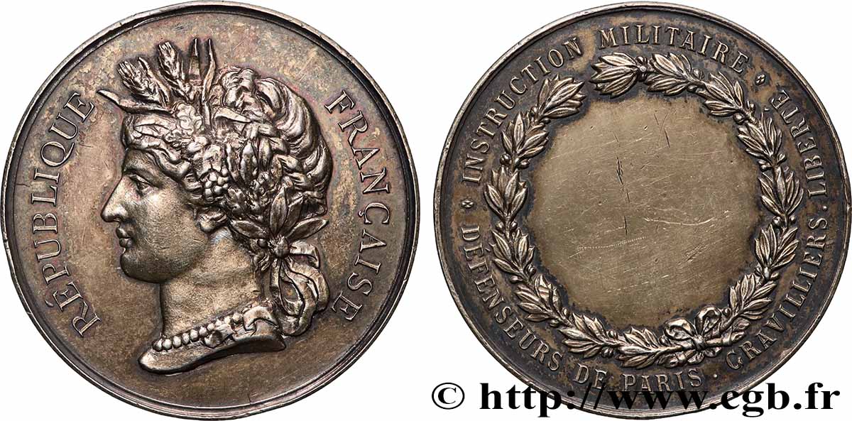 III REPUBLIC Médaille, Instruction militaire, Défenseurs de Paris AU