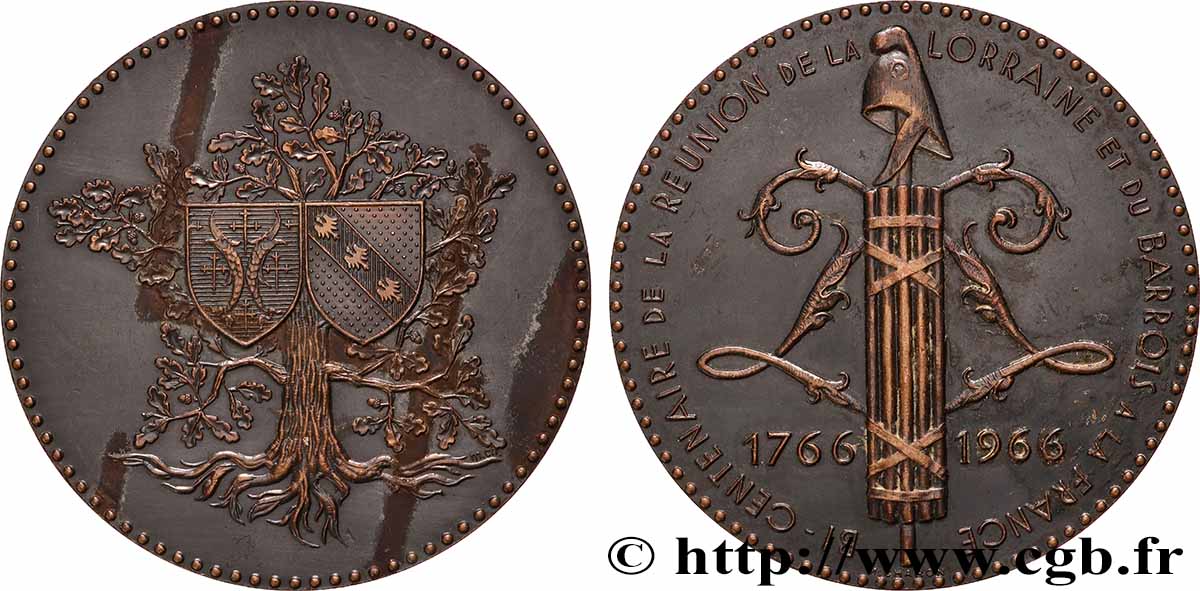 V REPUBLIC Médaille, Bicentenaire de la réunion de la Lorraine et du Barrois AU