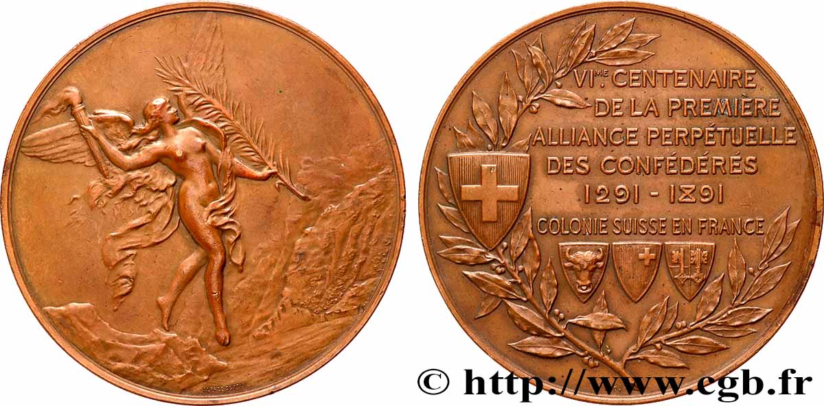 SWITZERLAND - CONFEDERATION OF HELVETIA Médaille, 6e centenaire de la première alliance perpétuelle des confédérés AU
