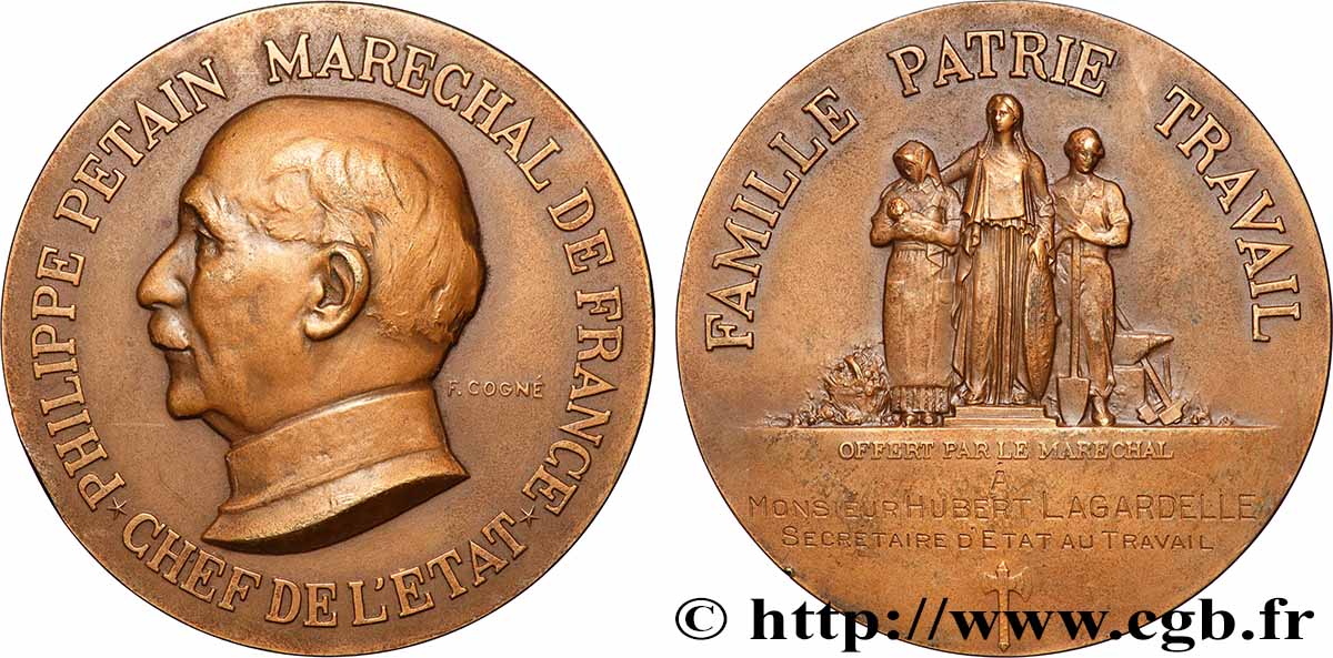 ETAT FRANÇAIS Médaille, Offerte par le Maréchal Pétain q.SPL