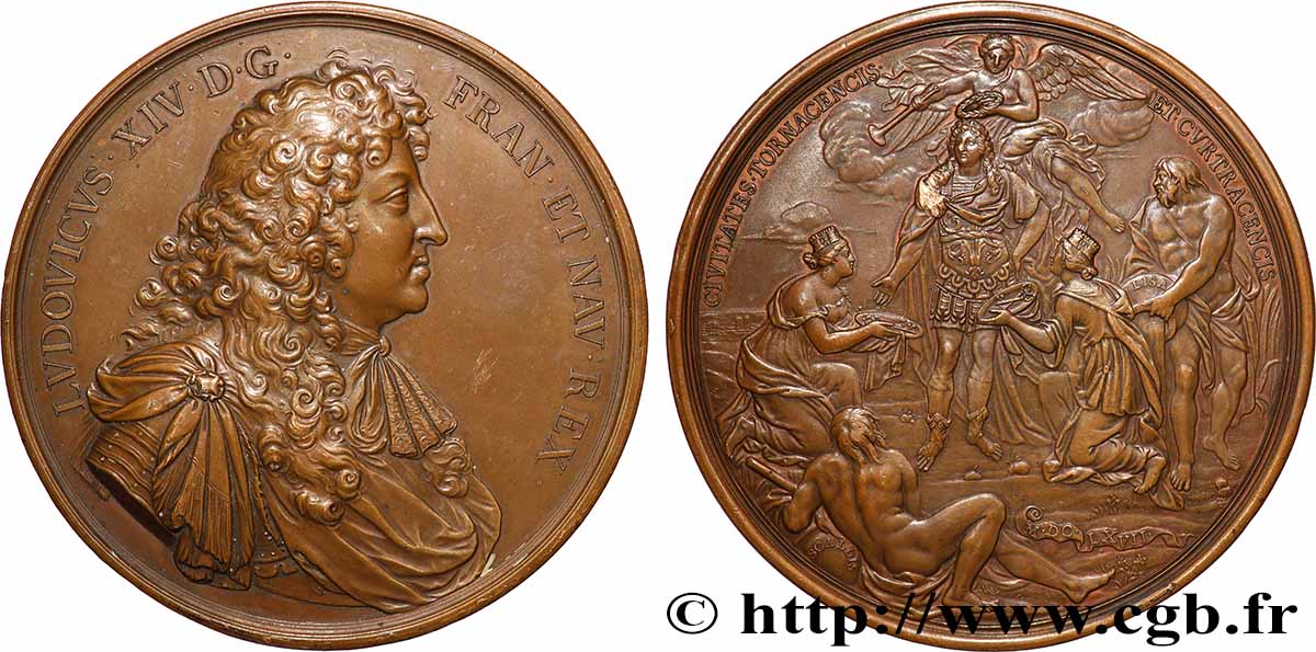 LOUIS XIV &nbsp;THE SUN KING&nbsp; Médaille, Prise de Tournai et de Courtrai, refrappe AU