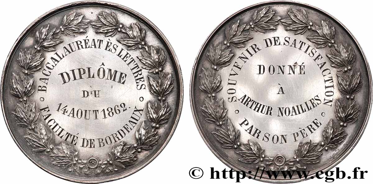 SECONDO IMPERO FRANCESE Médaille, Baccalauréat es lettres, Faculté q.SPL