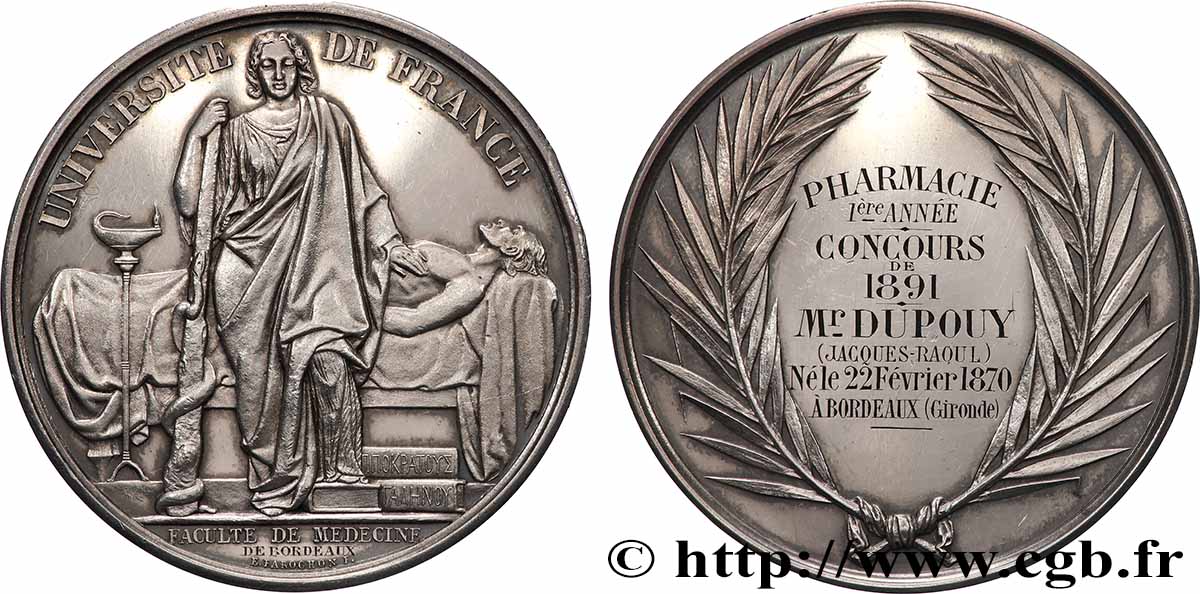 TROISIÈME RÉPUBLIQUE Médaille de concours, Pharmacie, Première année TTB+
