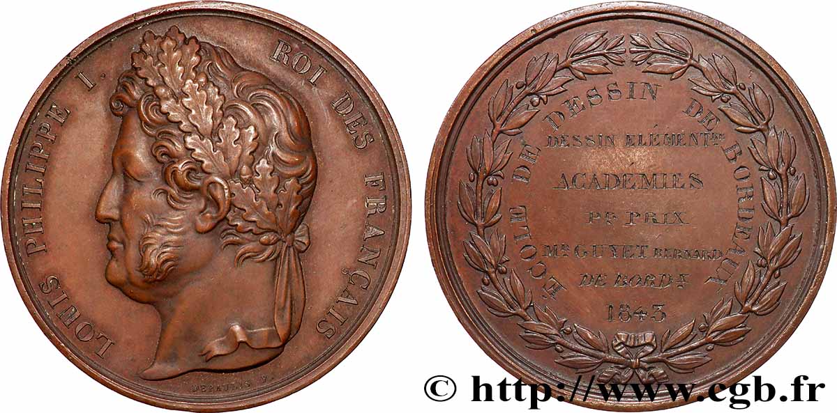 LOUIS-PHILIPPE Ier Médaille, École de dessin SUP/TTB+