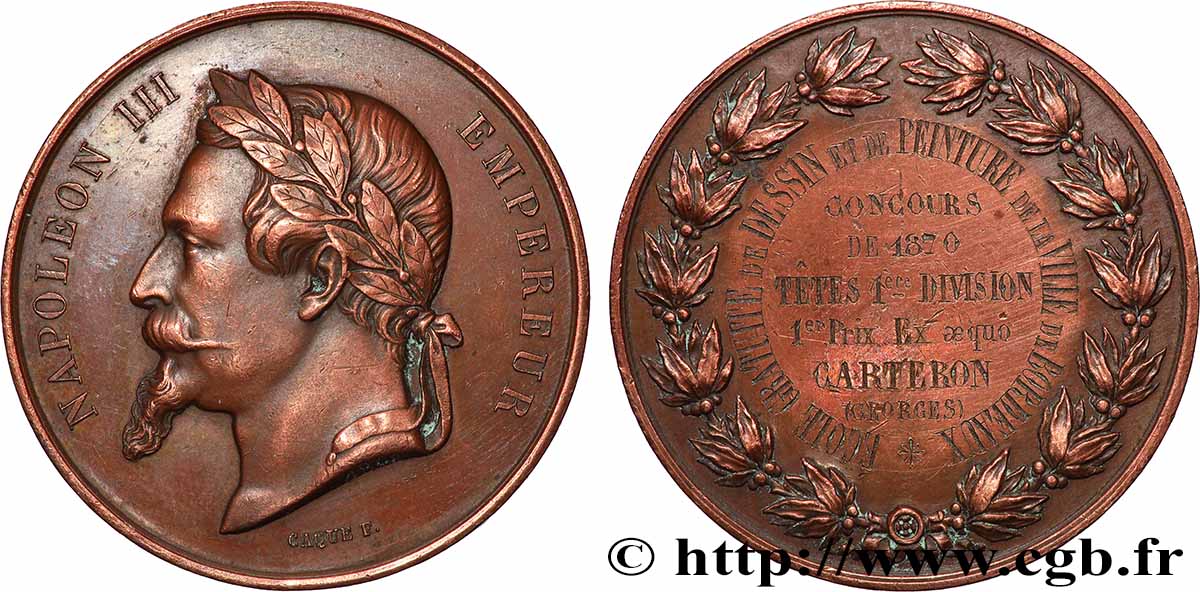 SECOND EMPIRE Médaille, École gratuite de dessin et de peinture TTB