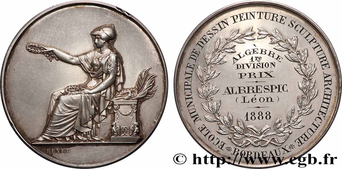 TERZA REPUBBLICA FRANCESE Médaille, École municipale de dessin, peinture, sculpture et architecture SPL/q.SPL