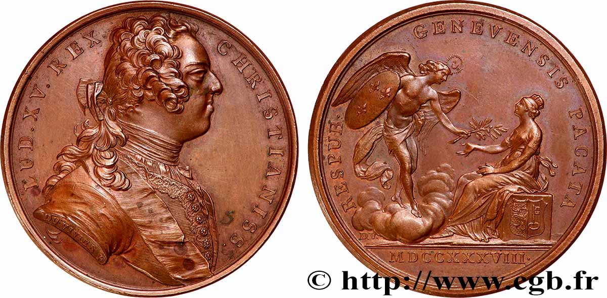 LOUIS XV THE BELOVED Médaille, Pacification de la République de Genève AU