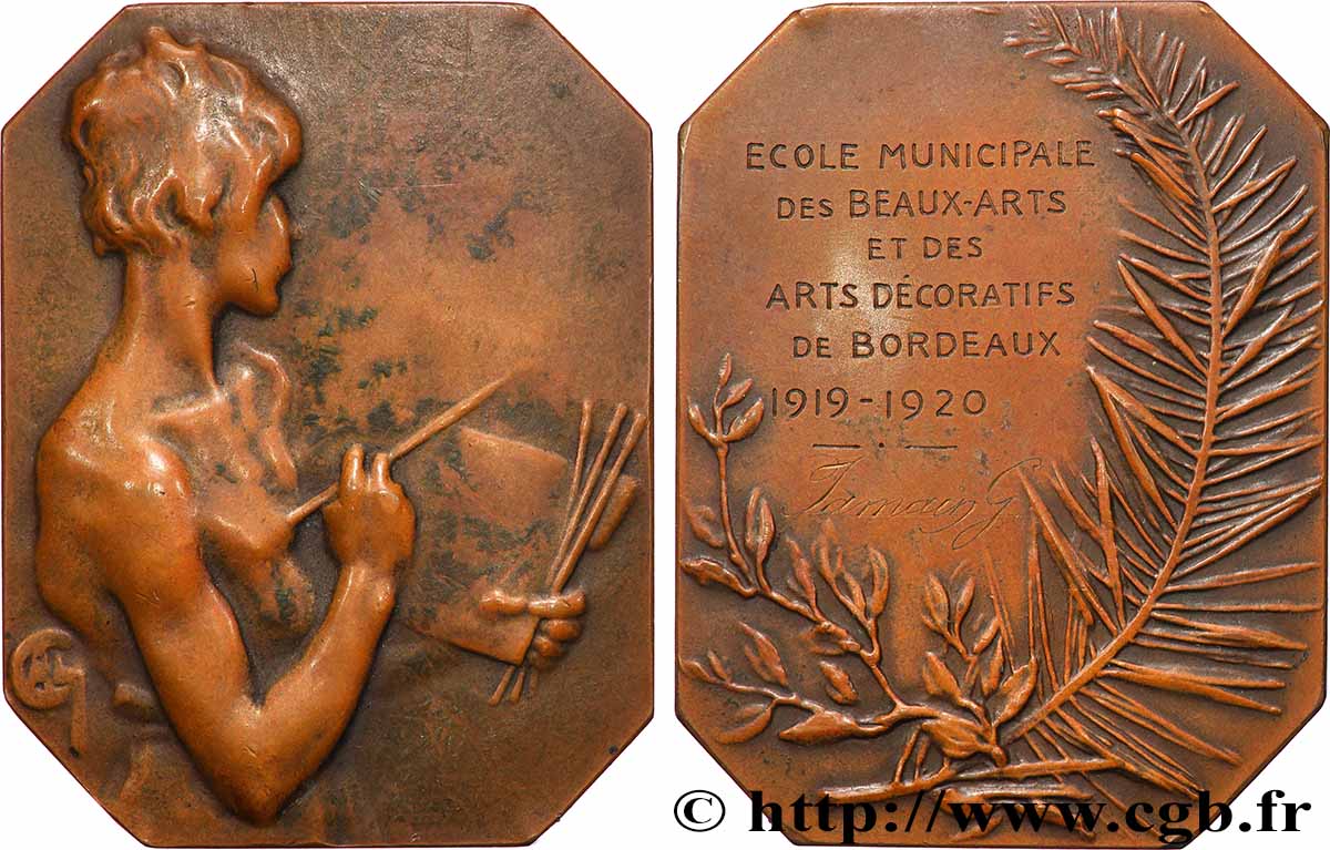 III REPUBLIC Plaquette, La peinture, École municipale des Beaux-arts et des arts décoratifs XF