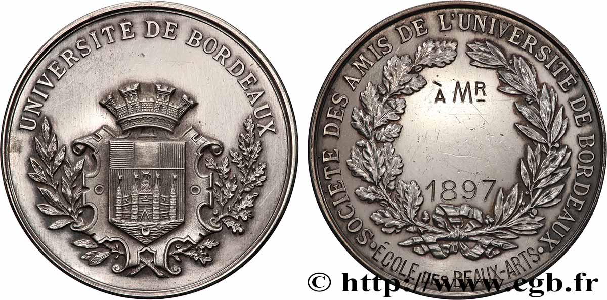 TERCERA REPUBLICA FRANCESA Médaille, Société des amis de l’université, École des Beaux-arts MBC+