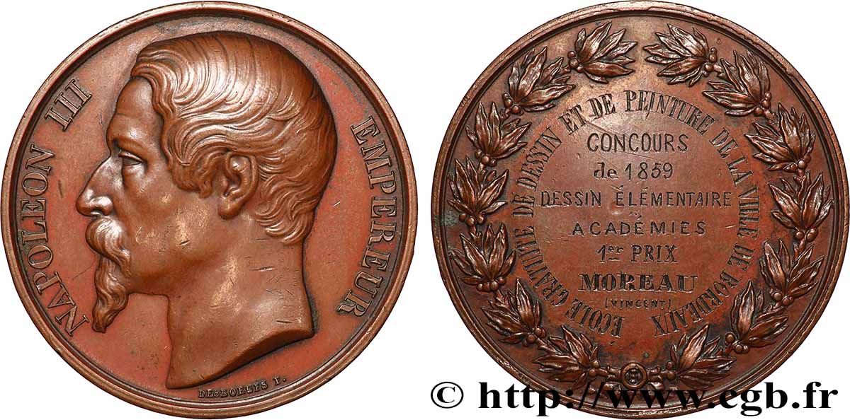 SECONDO IMPERO FRANCESE Médaille, École gratuite de dessin et de peinture BB