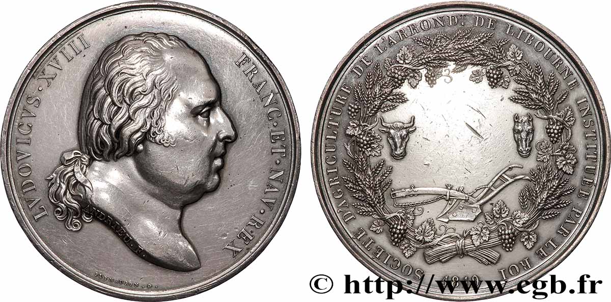 LOUIS XVIII Médaille, Société d’agriculture TTB+