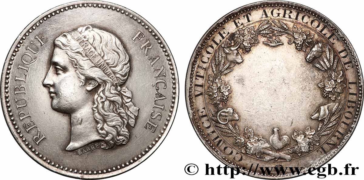 III REPUBLIC Médaille, Comice viticole et agricole XF