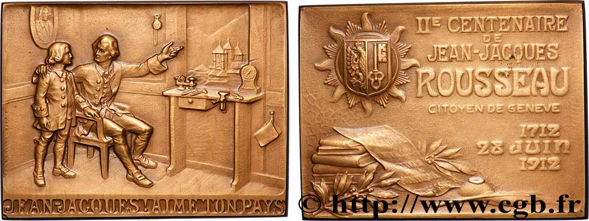 SUISSE Plaquette, Second centenaire de Jean-Jacques Rousseau SPL