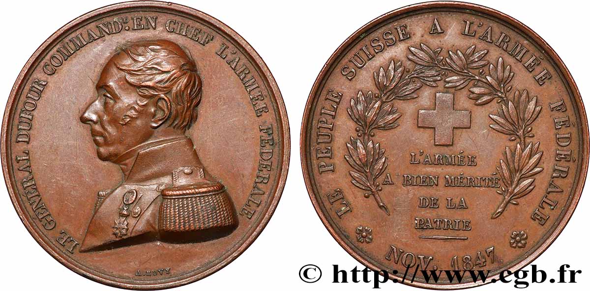 SWITZERLAND - HELVETIC CONFEDERATION Médaille, Général Guillaume Henri Dufour, à l’armée fédérale fVZ