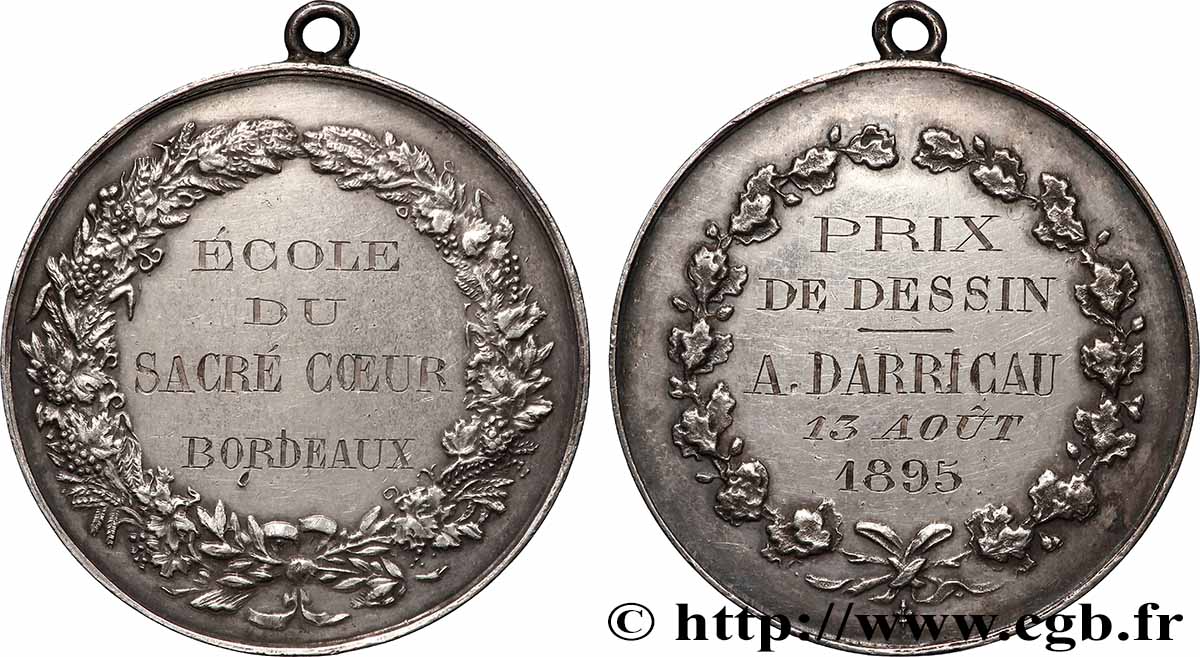 TROISIÈME RÉPUBLIQUE Médaille, École du Sacré Coeur TTB
