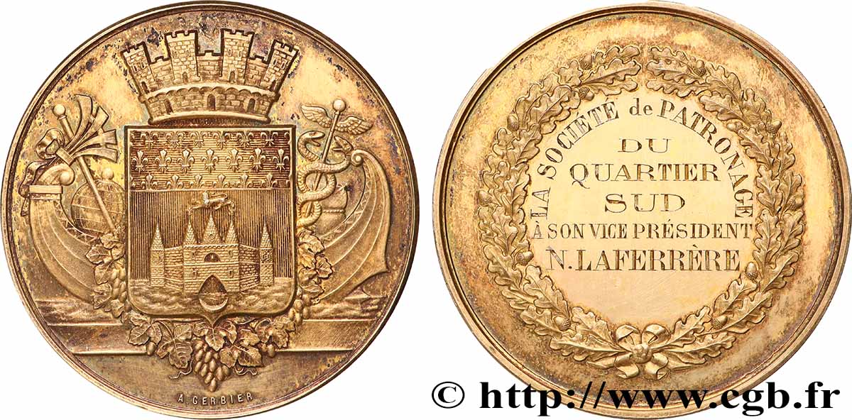 TERZA REPUBBLICA FRANCESE Médaille, Société de patronage du quartier sud SPL