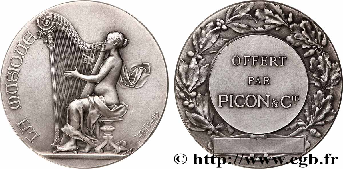 TROISIÈME RÉPUBLIQUE Médaille, La musique, Offerte par la maison Picon & Cie TTB+