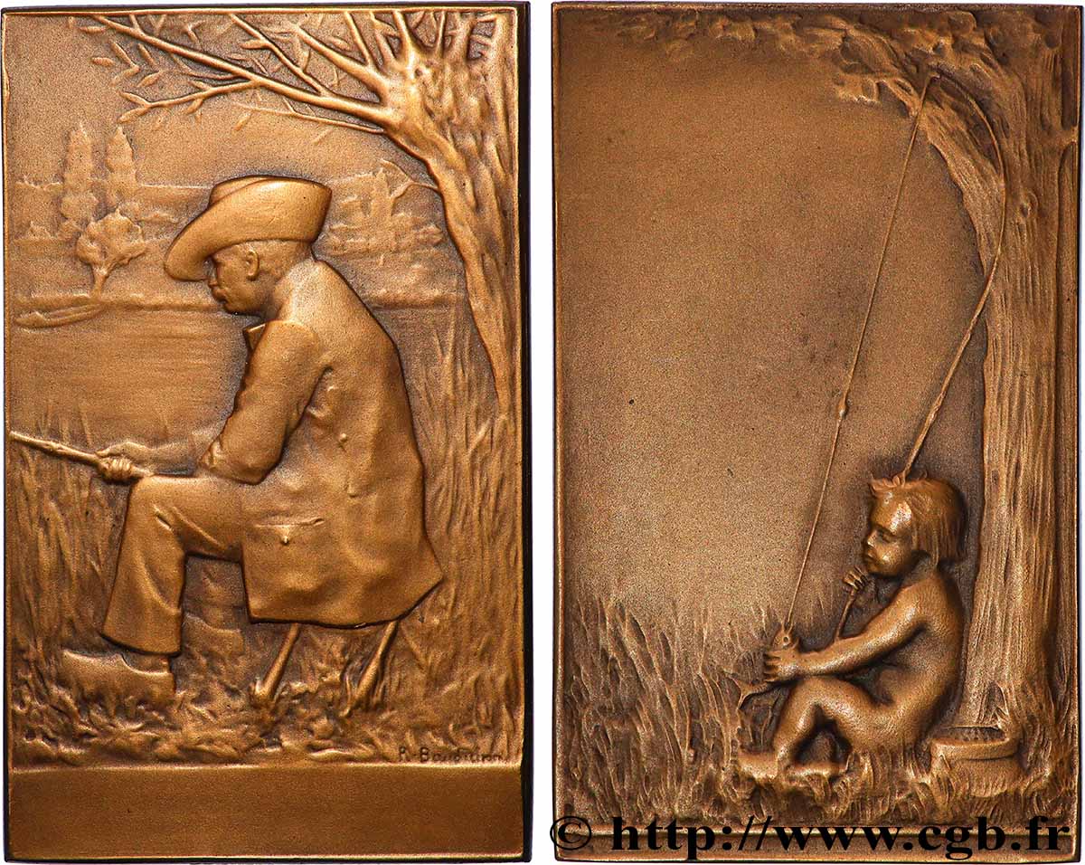ART, PEINTURE ET SCULPTURE Plaquette, Le pêcheur TTB+