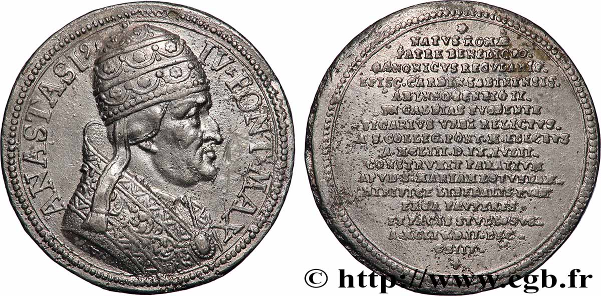 VATICAN AND PAPAL STATES Médaille, Anastase IV VF