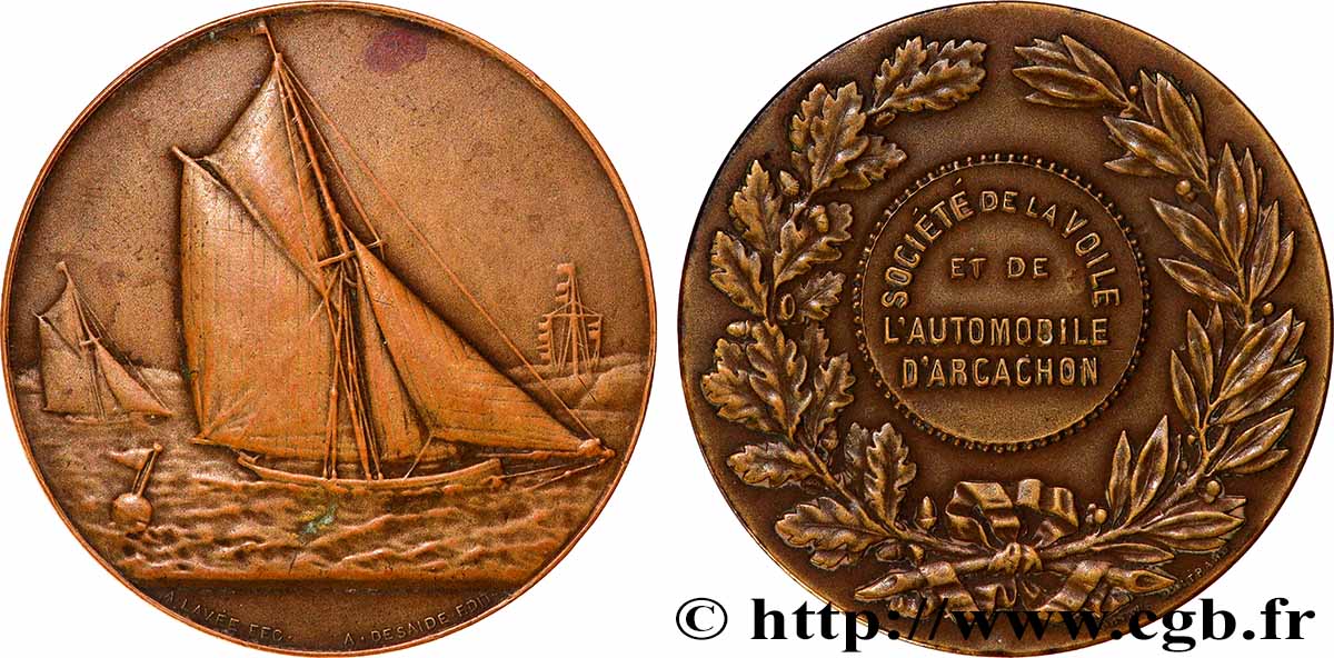 TROISIÈME RÉPUBLIQUE Médaille, Société de la voile et de l’automobile d’Arcachon TTB+/TTB