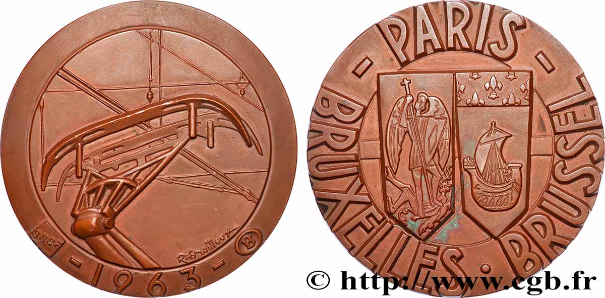 FUNFTE FRANZOSISCHE REPUBLIK Médaille, SNCF, Ligne Paris - Bruxelles fVZ