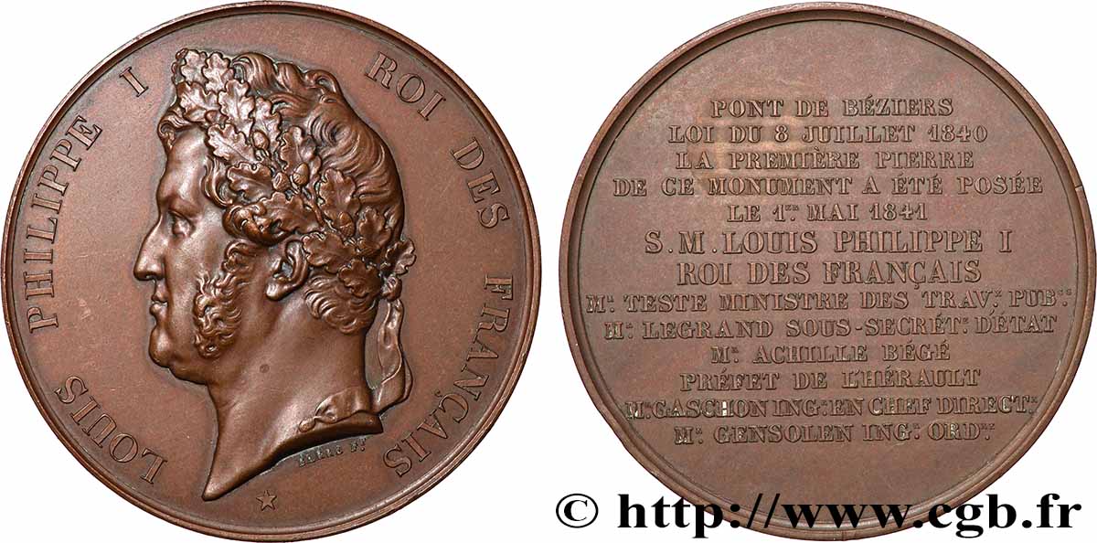 LOUIS-PHILIPPE I Médaille, Pont de Béziers, pose de la première pierre AU