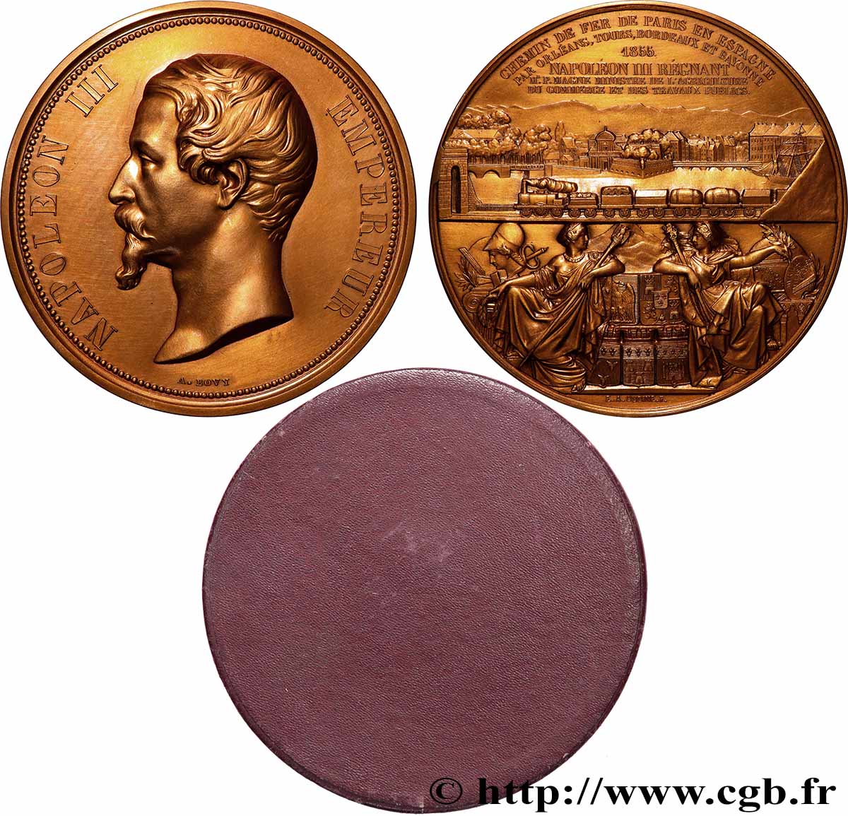 SECOND EMPIRE Médaille, Chemin de fer de Paris en Espagne, refrappe VZ