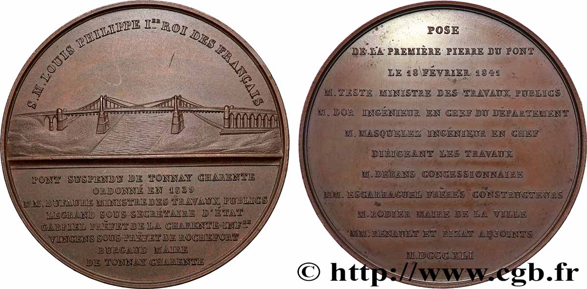LOUIS-PHILIPPE I Médaille, Pose de la première pierre du pont de Tonnay AU