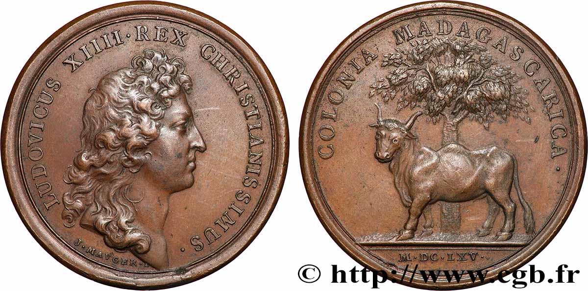 LOUIS XIV &nbsp;THE SUN KING&nbsp; Médaille, Colonie de Madagascar, refrappe AU