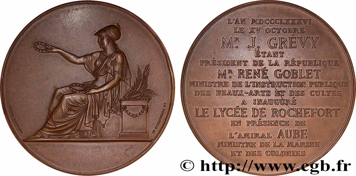CINQUIÈME RÉPUBLIQUE Médaille, Inauguration du Lycée de Rochefort, refrappe TTB+/SUP